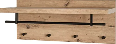 Produktbild von HAKU Wandgarderobe Eiche hell, schwarz- MDF, Metall, B/H/T: 75x30x26 cm