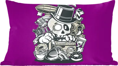Produktbild von MuchoWow® Zierkissen Sofakissen Wohnzimmer Dekokissen 60x40 cm Totenkopf - Radio - Vintage - Kopfkissen - Polster mit Foto