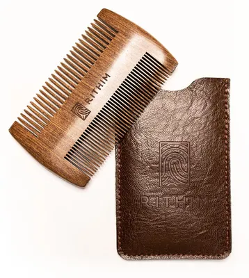 Zdjęcie produktu dla Grzebień do brody z drewna kirschowego z etui skórzanym