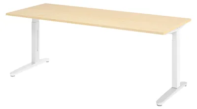 Produktbild von bümö Schreibtisch Serie-XB - Nachbildung Ahorn, Gestell: Weiß/Alu poliert, Größe:  200 x 80 cm
