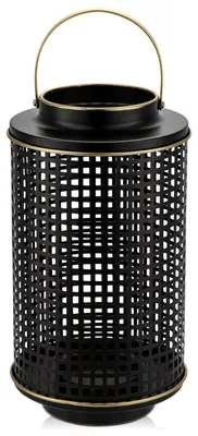 Zdjęcie produktu dla Wazon na kwiaty w stylu latarni, z uchwytem, 31 cm, czarny, metal