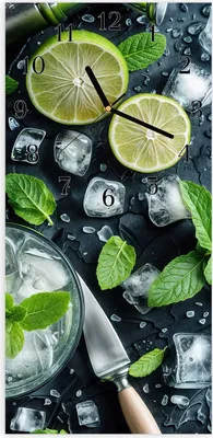 Produktbild von Wanduhr aus Glas mit Motiv Frische Limetten- 30 x 60 cm - inkl. Aufhängesystem