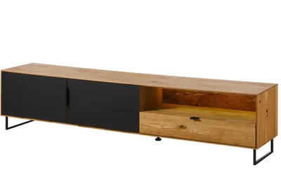 Image de MASSIVMOEBEL24 | Meuble TV  220x43x51 en bois de chêne sauvage avec porte vitrée huilé naturel LINDAU #126