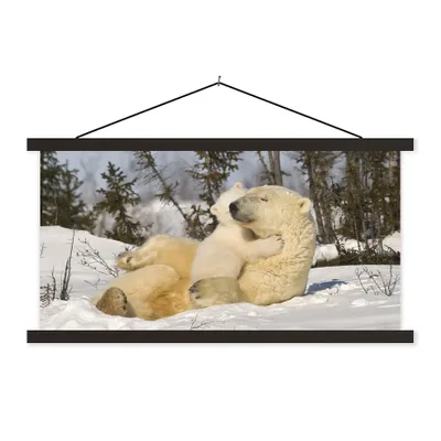 Produktbild von MuchoWow® Textilposter Eisbär - Schnee - Höhle - Jungtier 150x75 cm mit schwarzem Rahmen - Posterleiste