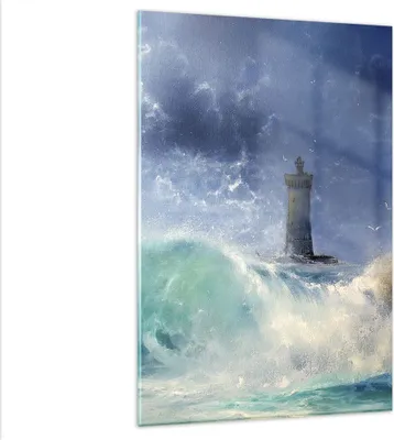 Produktbild von Bilder auf glas - Einteilig - Leuchtturm Meer - 80x120cm - Glasbilder - Wandbilder - Bilder - zum Aufhängen bereit - Wanddekoration aus Glas - Glas Bilder - Wandbild auf Glas - GPA80x120-3576