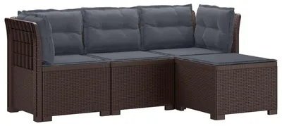 Zdjęcie produktu dla VidaXL, sofa ogrodowa dla 4 osób z poduszkami, imitacja rattanu, kolor brązowy