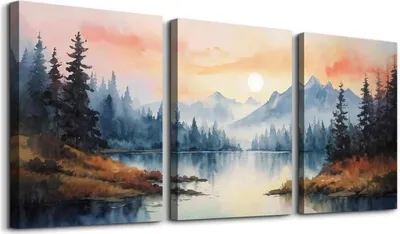 Obrázok produktu pre Akvarel Lesné obrazy na plátne Súprava Západ slnka Morská voda Jesenná krajina 40cm x 58cm x 3