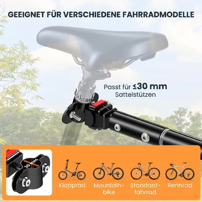 Productafbeelding van Fietsaanhanger - Transportaanhanger voor de fiets - 70 liter - 155 x 71,5 x 77 cm - Maximaal draagvermogen: 40 kg - Stalen frame - Opvouwbaar - Zwart