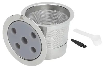 Image de Filtre à café réutilisable en acier inoxydable, pour capsules à 5 trous, avec compartiment à poudre rechargeable et cuillère-doseuse