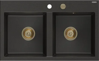 Immagine prodotto di Mexen Hektor lavello in granito a 2 vasche 800 x 480 mm, nero/oro metallizzato, sifone oro - 6521802000-75-G