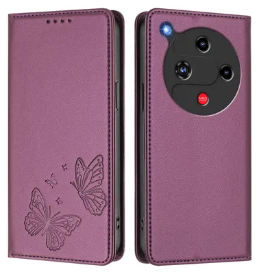 Produktbild von Lederhülle für ZTE Nubia Focus 2, Schmetterling Prägung Leder Brieftasche Schutzhülle mit Ständer Lila