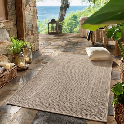 Produktbild von Outdoor Teppich Wetterfest, Küche, Balkon, Terrasse, Garten Wohnzimmer Esszimmer, Skandinavisches Boho Design, Größe: 80 x 150 cm, Farbe: Beige-4
