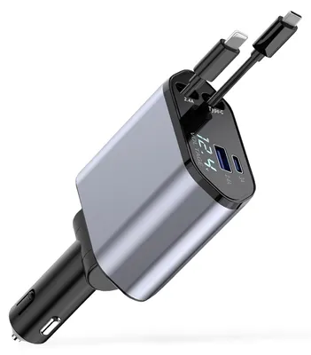 Autolader USB C 120 W intrekbaar 4-in-1 Multiport Rapid