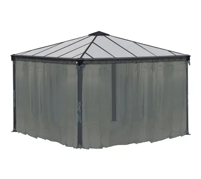A gazebo with mosquito netting, shown against a white background.