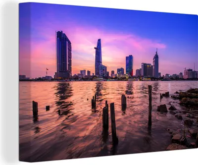 Obrázek produktu pro OneMillionCanvasses® - Obrazy na plátně - 140x90 cm, Panorama Ho Či Minova Města ve Vietnamu, Nástěnné umění tisk Nástěnná dekorace - Fotografie na plátně - Malba na dřevěném rámu