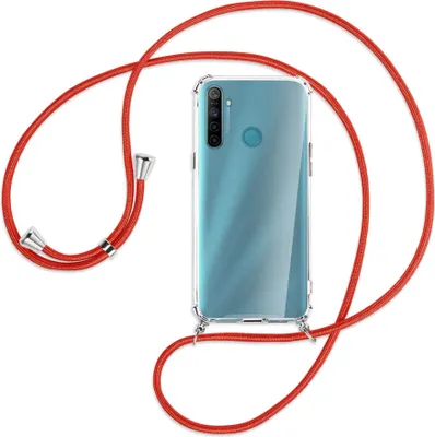 Produktbild von Handykette Backcover-Schutzhülle mit Band (Metall silberfarben) für Realme 5 / 5i - rot