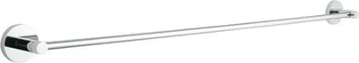 A chrome-plated metal towel bar mounted on a white background.
