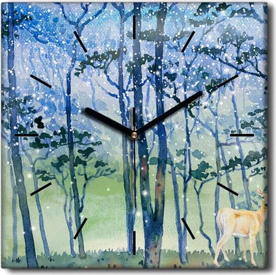Produktbild von Coloray Uhr auf Leinwand 30x30 cm Wand Uhr Dekoration Wohnzimmer Segeltuch schwarze Hände -Schneewinterwaldwald