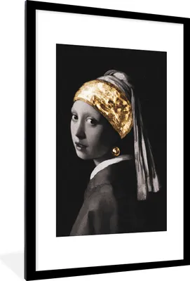 Produktbild von MuchoWow® MuchoWow® Gerahmtes Poster Mädchen mit einem Perlenohrring - Johannes Vermeer - Gold 60x90 cm - Poster mit zchwarzem Bilderrahmen - Dekoration - Wandposter Wohnzimmer - Hochwertig