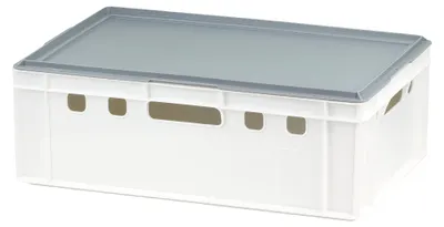 Produktbild von E2 Kisten mit grauem Deckel 600 x 400 x 200 mm Farbe: weiß