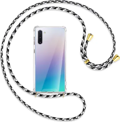 Produktbild von Handykette Backcover-Schutzhülle mit Band (Metall goldfarben) für Samsung Galaxy Note 10 (N970) - schwarz/grau/weiß