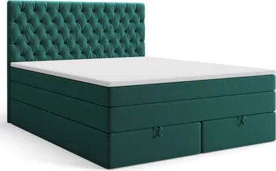 Produktbild von MR GROUP Boxspringbett mit Bettkasten LYON 180 x 200 cm, H3, Samtstoff, Polsterbett mit Matratze und Topper Doppelbett Bett für Schlafzimmer, grün