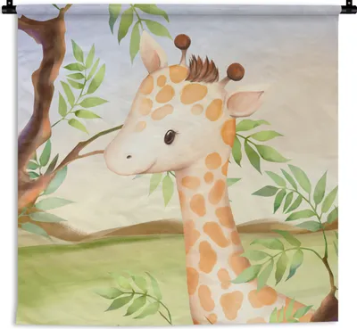 Produktbild von MuchoWow® Wandteppich Wandbehang Dschungel - Giraffe - Blätter 150x150 cm Tapisserie Dekoration Wandtuch - Wohnaccessoires - Modernes