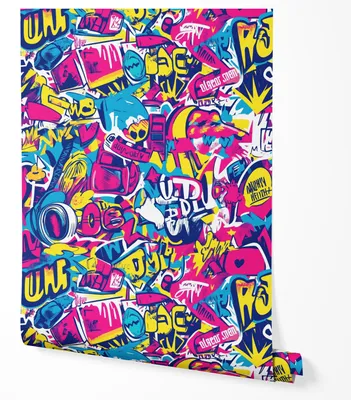 Produktbild von Selbstklebende Tapete Möbelfolie Graffiti Bunt Street Art Wandtapete Modernes Design Wohnzimmer Schlafzimmer Küche Flur Kinderzimmer Abwaschbar 2,5m x 0,5m