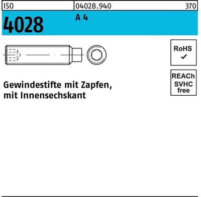 Produktbild von Reyher  Gewindestifte ISO 4028 A 4 M 8 x 12 A 4 (200 Stück)