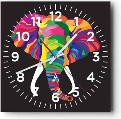 Produktbild von Wanduhr - Quadrat - Glasuhr - Elefant spaß bunt tier - 40x40cm - Schleichendes Uhrwerk - Lautlos - zum Aufhängen bereit - Dekoration Modern - Wanddekoration aus Glas - C4AC40x40-2928