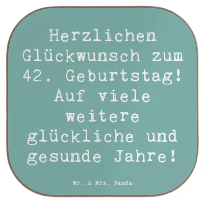 Produktbild von Mr. & Mrs. Panda Untersetzer für Gläser Spruch 42. Geburtstag Glückwunsch - Meeresbrise - Geschenk, gläseruntersetzer, Glas, Coaster, gesunde Jahre, Happy Birthday, Alter