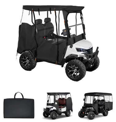 Immagine prodotto di Copertura per golf car SucceBuy realizzata in resistente tessuto Oxford 420D, adatta a golf car con 2 o 2+2 posti, compatibile con la maggior parte dei modelli di Club Car, Yamaha, EZGO e Honda, con rivestimento in PVC e sistema di fissaggio a gancio resistente al vento