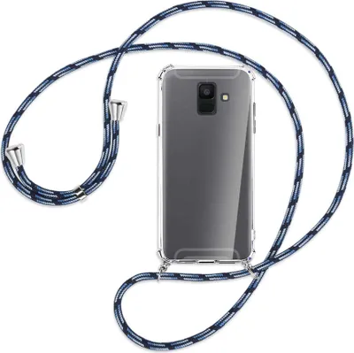 Produktbild von Handykette Backcover-Schutzhülle mit Band (Metall silberfarben) für Samsung Galaxy A6 2018 - Blautöne