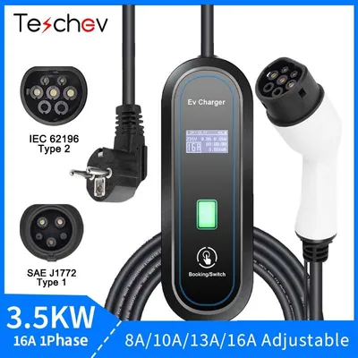 Image de Câble de recharge pour voiture, 3,5 kW, type 2, longueur de câble de 3,5 mètres, chargeur portable pour véhicule électrique