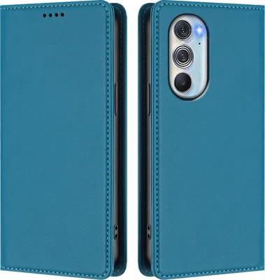 Obrázek produktu pro Kožené pouzdro pro Motorola Edge 30 Pro, magnetické flipové pouzdro zPolyuretankůže se stojánkem Jezerní modrá
