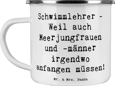 Produktbild von Mr. & Mrs. Panda Teetasse Spruch Schwimmlehrer Anfang - Weiß - Geschenk, Emaille Tasse, Haferl, Berufsprodukte, Schwimmunterricht, emaillebecher, Berufe, Schwimmkurs