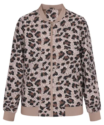 Produktbild von Damen Bomberjacke mit Tiermuster, Reißverschluss und Stehkragen, Beige, Größe L