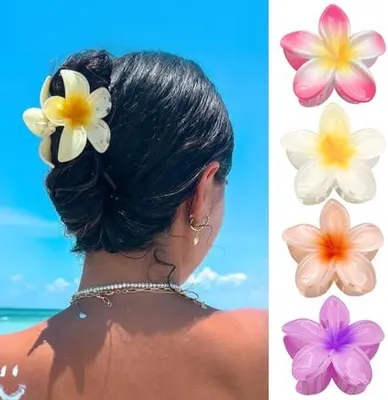 Produktbild von 4 Blumen-Haarklammern in 4 Farben, rutschfeste Haarkrallen für Frauen und Damen, niedliche Haarspangen für dickes und dünnes Haar