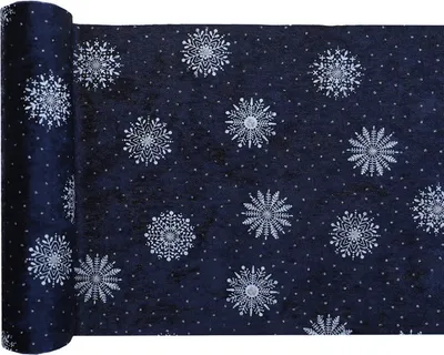 Produktbild von Tischläufer Samt blau mit Schneeflocken