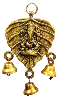 Metall-Wandhänger Ganesha mit Glöckchen, 15,2 x 10,2 cm, gold