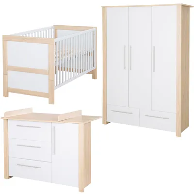 Produktbild von roba Kinderzimmerset 'Matilda', inkl. Baby-/Kinderbett 70 x 140 cm, Kleiderschrank und Wickelkommode, lichtgrau