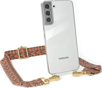 Produktbild von EAZY CASE Handykette - Verstellbarer Trageriemen kompatibel mit Samsung Galaxy S22 Plus 5G, Handykordel mit transparenter Silikon-Hülle, Band in Orange