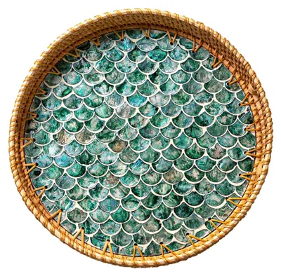 Produktbild von Großes Rattan Tablett mit Perlmutt
