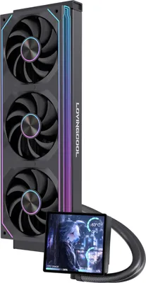 Zdjęcie produktu dla LOVINGCOOL SC60-360 360 mm chłodzenie wodne procesora z 4-calowym wyświetlaczem LCD, 2600 obr./min, cichy radiator do komputera PC, kompatybilny z LGA1700 i AM5, czarny
