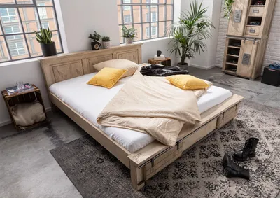 Produktbild von MASSIVMOEBEL24 Bett Mango 180x200 whitewash lackiert RAILWAY #342