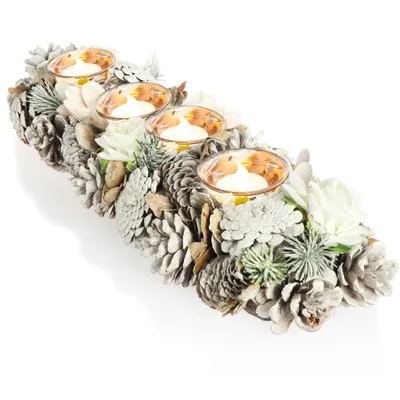Produktbild von COM-FOUR® Adventskranz länglich, Kerzenständer Weihnachten für 4 Kerzen, Kerzenhalter, Adventsgesteck, XL Adventskerzenhalter, Kerzenleiste als Tischdeko