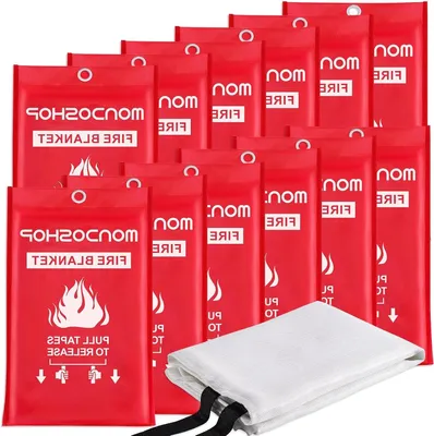 Productafbeelding van Branddeken Noodset - Brandwerende Dekens - Brand Preventie - 100% Glasvezel - 12 Stuks - Wit