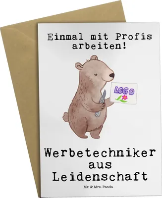 Produktbild von Mr. & Mrs. Panda Grußkarte Werbetechniker Leidenschaft - Weiß - Geschenk, einladungskarten, osterkarte, hochzeitskarten, babykarte, osterkarten, weihnachtskarten