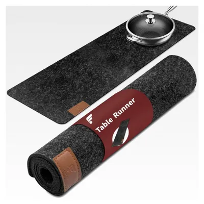 Produktbild von Tischläufer aus Filz, 150x40cm, abwaschbar mit Lederlabel - Dunkelgrau