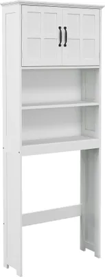 Produktbild von Badschrank - Schrank über WC - 2 Türen - Offene Regale - 66 x 23 x 178 cm - Zum Selbstaufbau - Weiß